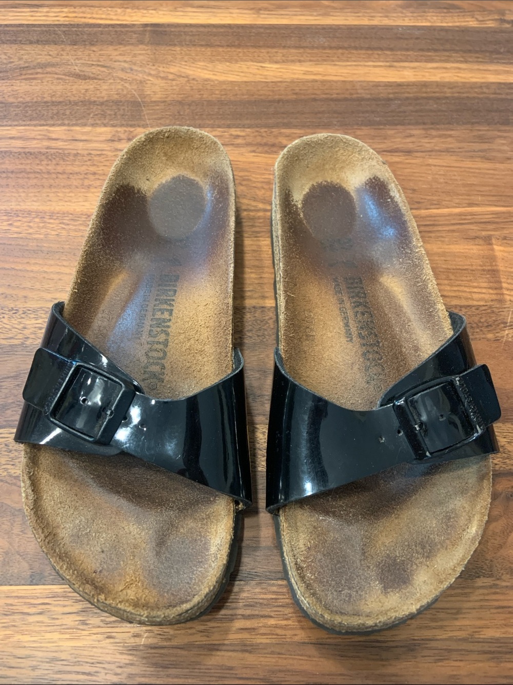 Birkenstock Black Patent Madrid Slide Sandals